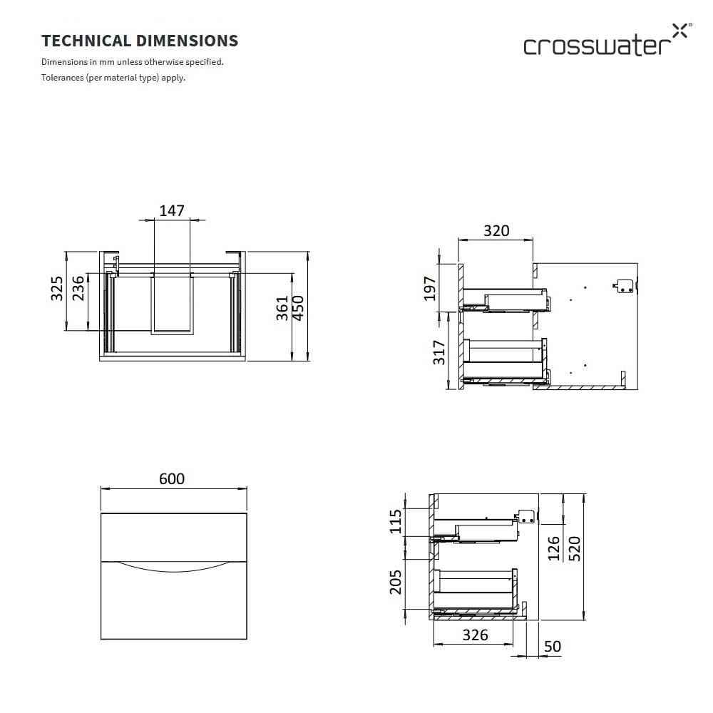 Crosswater Wall Mounted Vanity Unit Crosswater Glide II Wall Mounted Two Drawer Vanity Unit with Basin