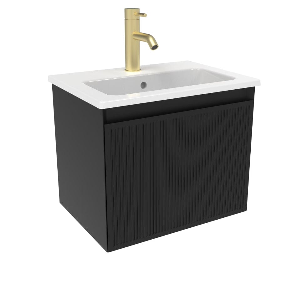 Saneux Wall Mounted Vanity Unit Matte Black / 0 Hole Saneux Monument Vanity Unit With Basin - 500 x 360mm - One Drawer - Wall Mounted