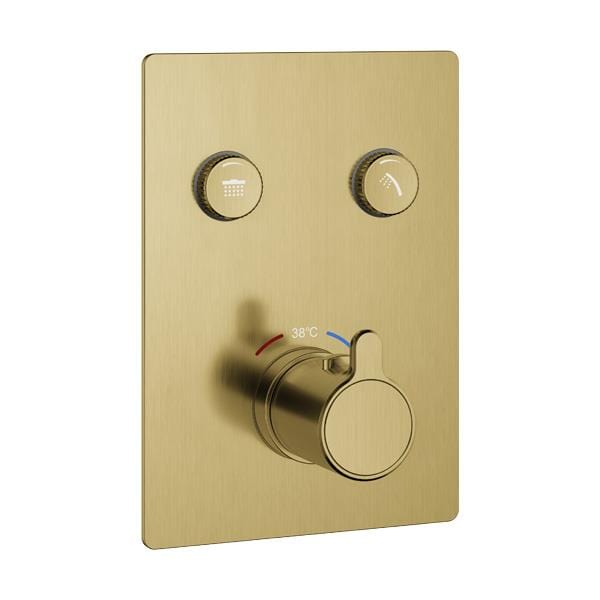 Flova Concealed Shower Valve Brushed Brass Flova Moonlight Square 2 Outlet GoClick Finishing Set