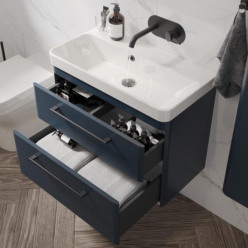 Saneux Wall Mounted Vanity Unit Saneux Hyde Vanity Unit With Basin - 700 x 370mm - Two Drawer - Wall Mounted