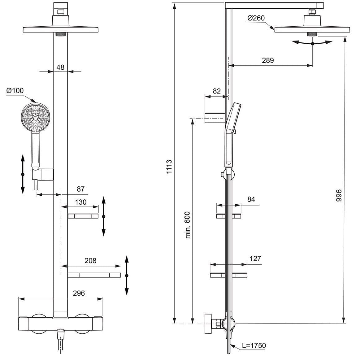 Ideal Standard Exposed Shower Set Ideal Standard Ceratherm ALU+ Exposed Shower Valve Set with Fixed Riser, Showerhead, Handset and Shelves