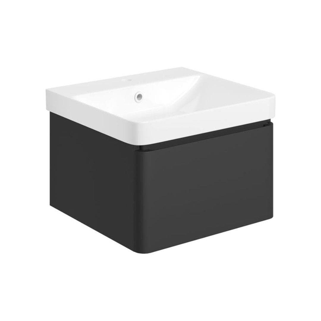 Aquarius Bathrooms Wall Mounted Vanity Unit Matt Black / 500mm Aquarius Sophie Wall Hung One Drawer Vanity Unit with 1 Tap Hole Basin