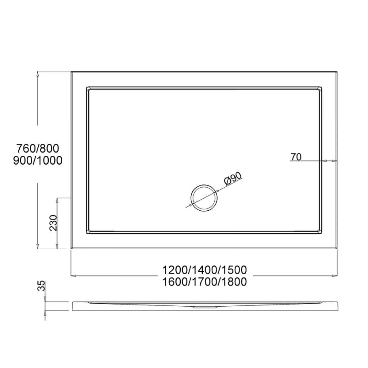 Crosswater Rectangle Shower Tray Crosswater 35mm Acrylic Rectangle Shower Tray