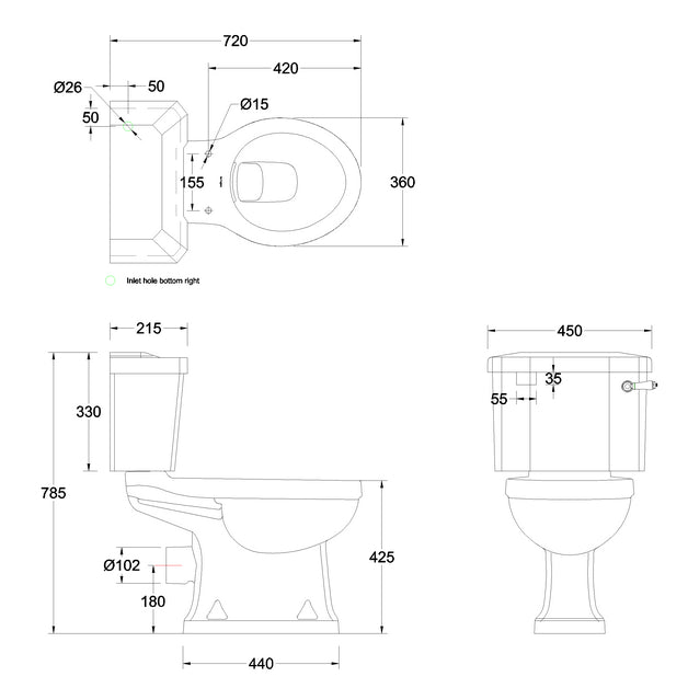 Burlington Traditional Rimless Close Coupled Toilet