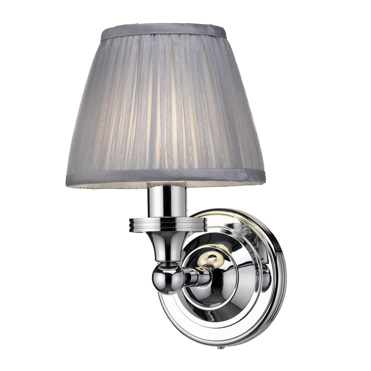 Burlington Bathroom Lighting Burlington LED Round Bathroom Wall Light with Chrome Base and Chiffon Silver Shade