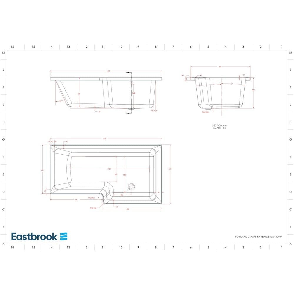 Eastbrook L-Shaped Shower Bath Eastbrook Portland L-Shape Shower Bath