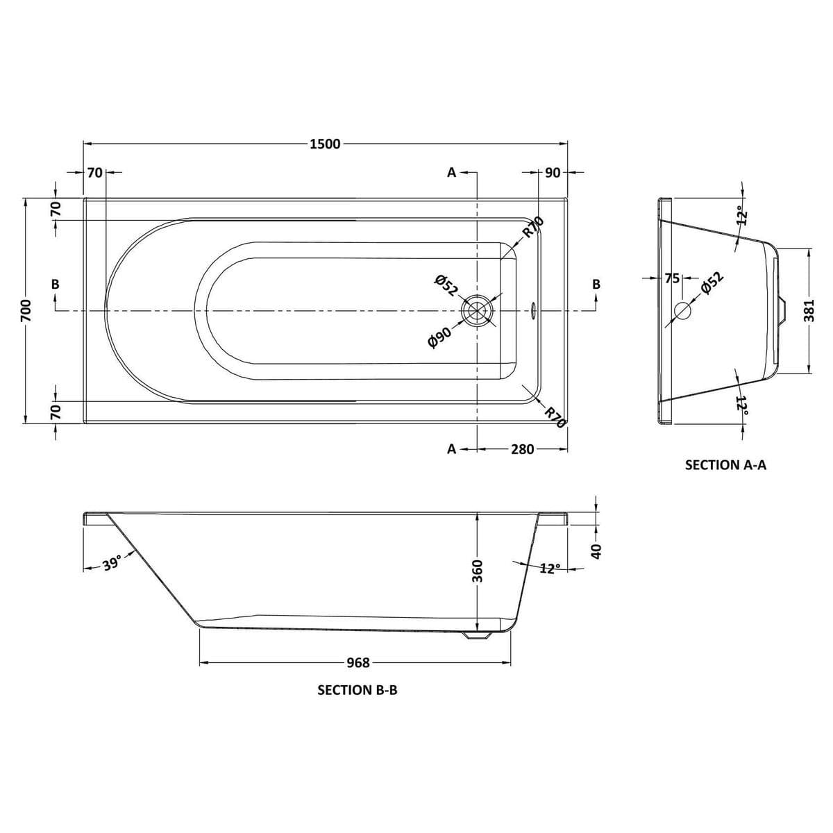 Aquarius Bathrooms Single Ended Bath Aquarius Elter Single Ended Bath With Legs Set