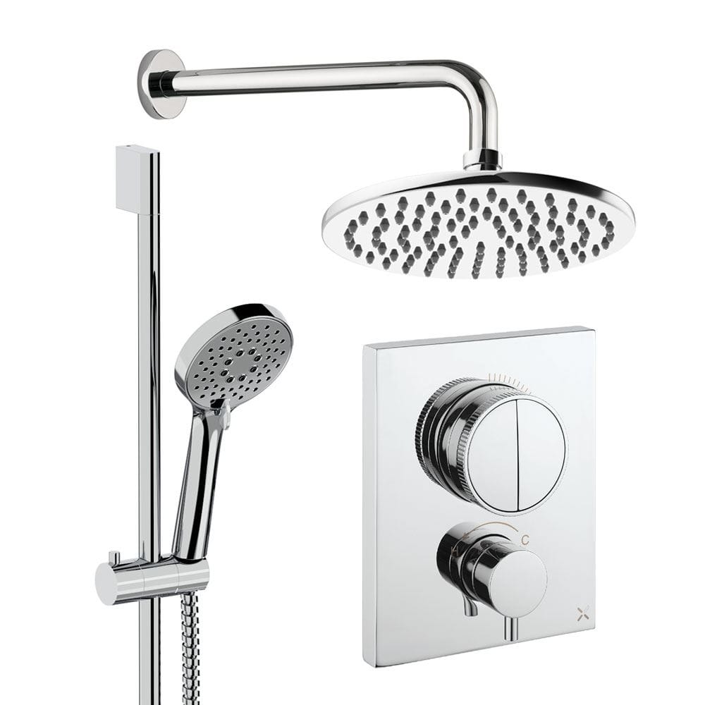 UK Bathroom Store Concealed Shower Set Chrome / Wall Arm / 200mm Crosswater Crossbox Push Shower Set 2 - 2 Outlet with Fixed Overhead Shower and Slide Rail Kit
