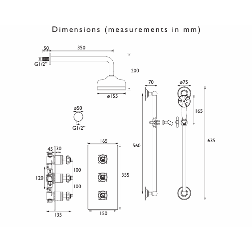 Heritage Dawlish Concealed Shower Valve with Premium Fixed Head and Flexible Kit