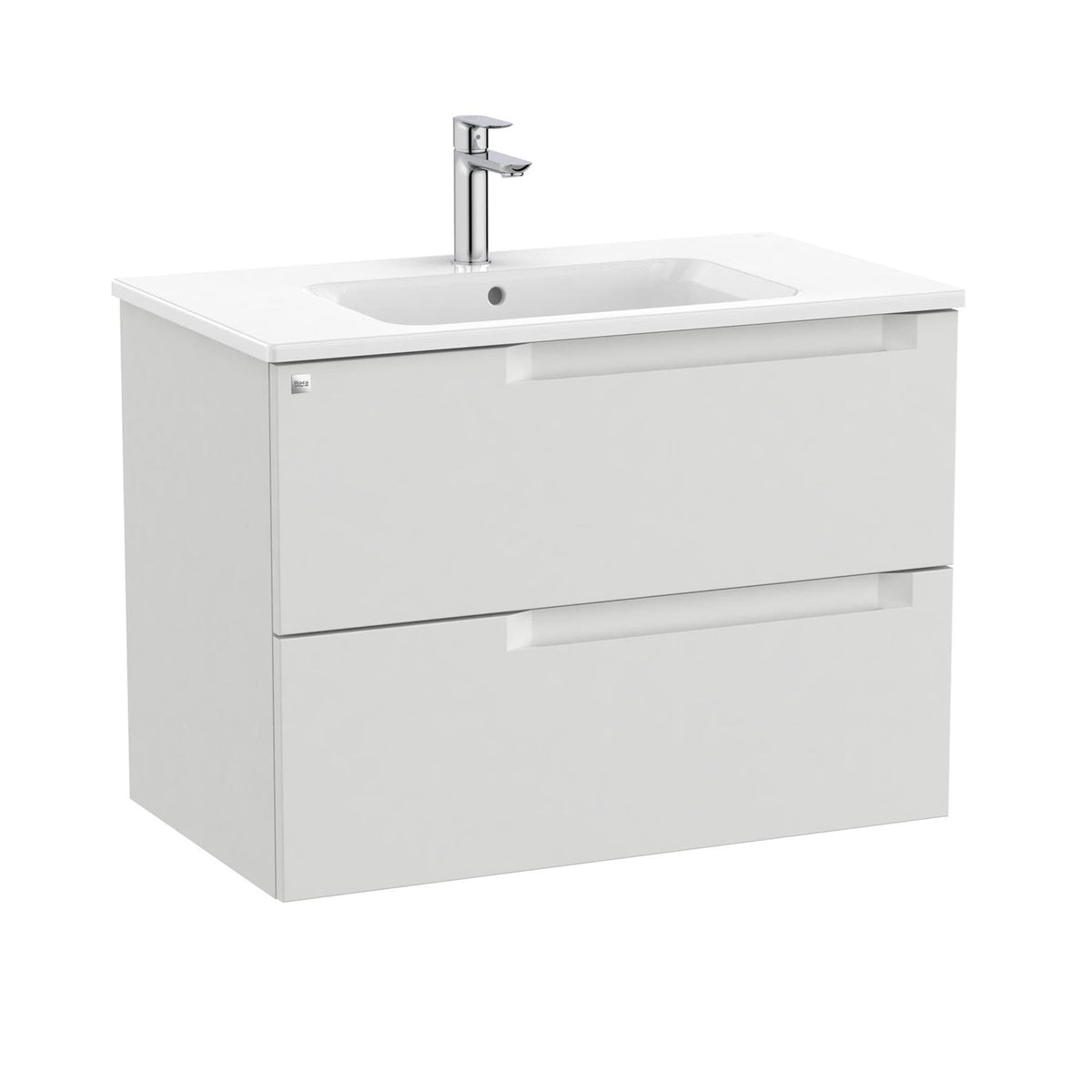 Roca Wall Mounted Vanity Unit Pebble Grey / Central Roca Aleyda 800mm Wall Mounted Two Drawer Vanity Unit with Basin