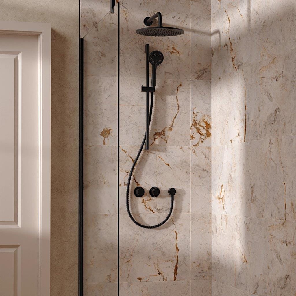 UK Bathroom Store Concealed Shower Set Matt Black / Wall Arm / 300mm Crosswater Module Shower Set 2 with Riser Rail Kit and Overhead Shower