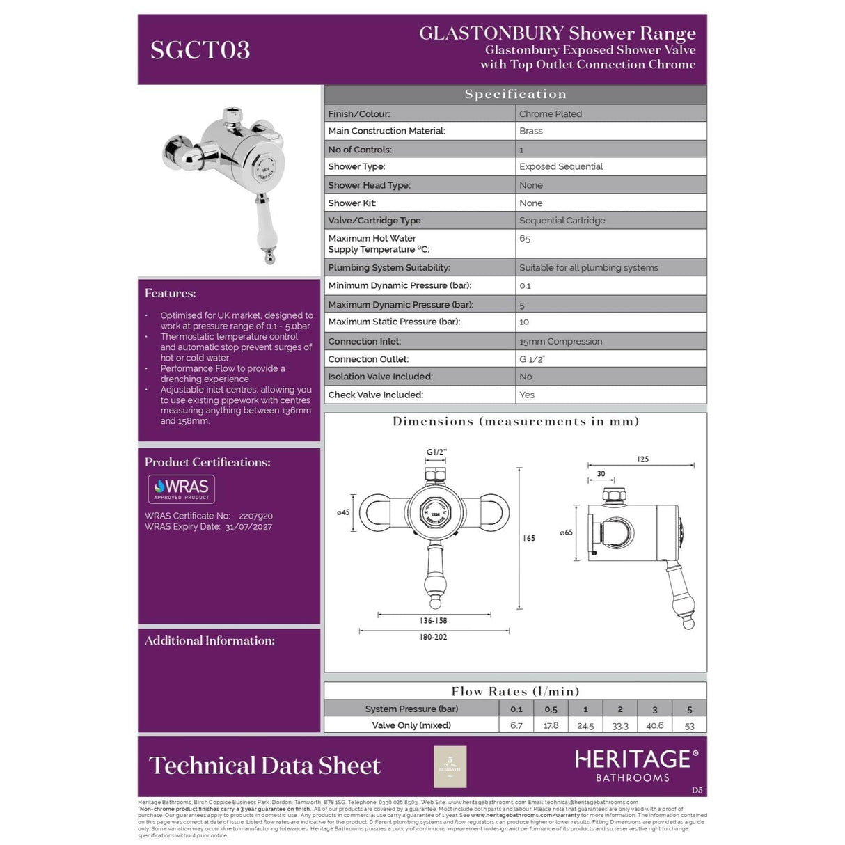Heritage Exposed Shower Valve Heritage Glastonbury Exposed Thermostatic 1 Outlet, 2 Handle Shower Valve