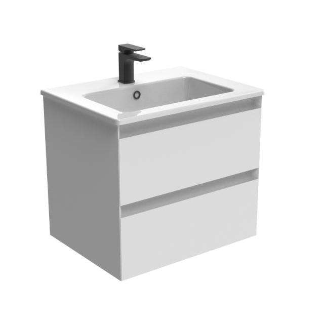 Saneux Wall Mounted Vanity Unit Matte White / 3 Hole Saneux Uni Vanity Unit With Basin - 600 x 470mm - Two Drawer - Wall Mounted