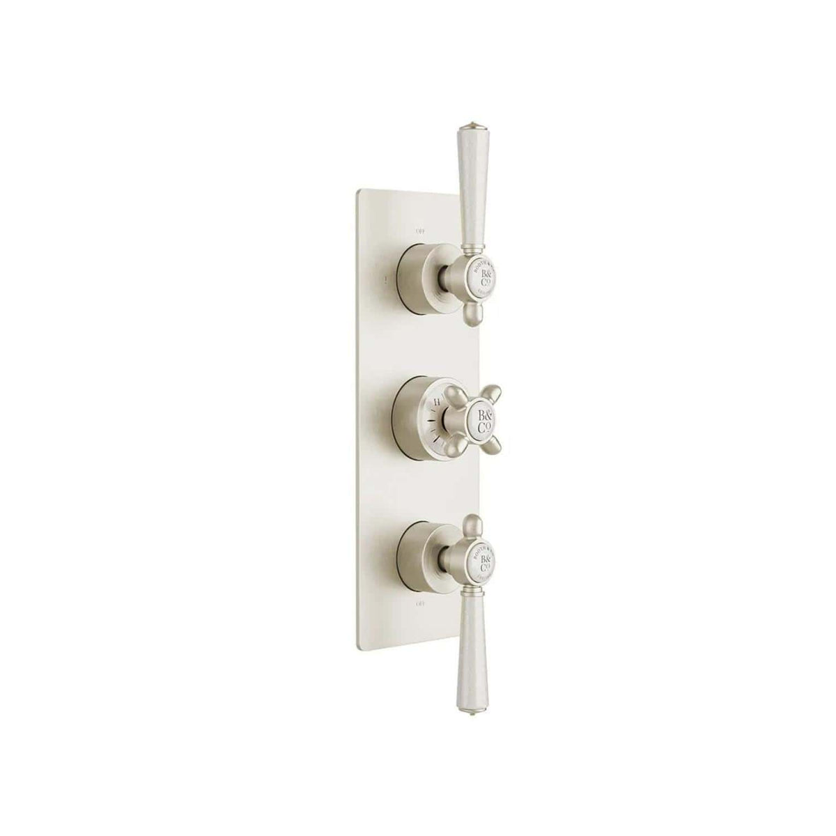 Vado Concealed Shower Valve Brushed Nickel Booths & Co. Axbridge 2 Outlet, 3 Handle Concealed Thermostatic Shower Valve