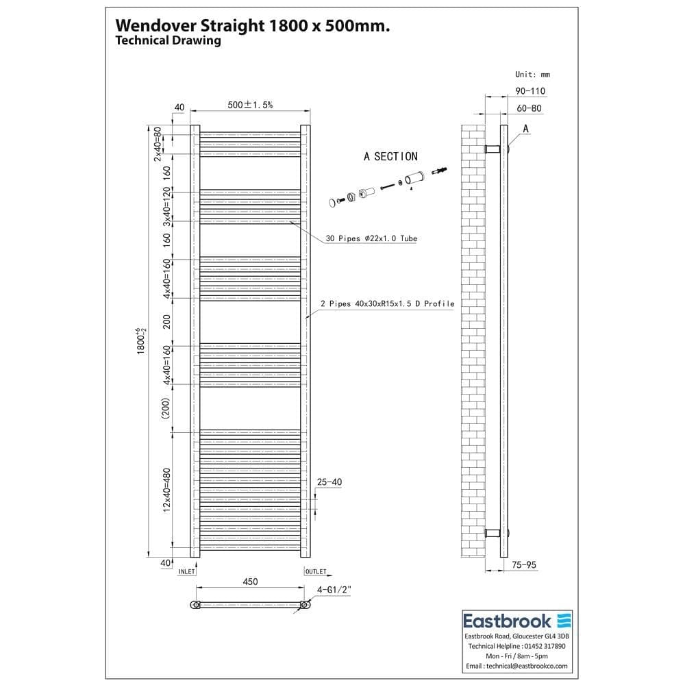 Eastbrook Ladder Rails Eastbrook Wendover Straight Vertical Heated Towel Rail in Matt Black