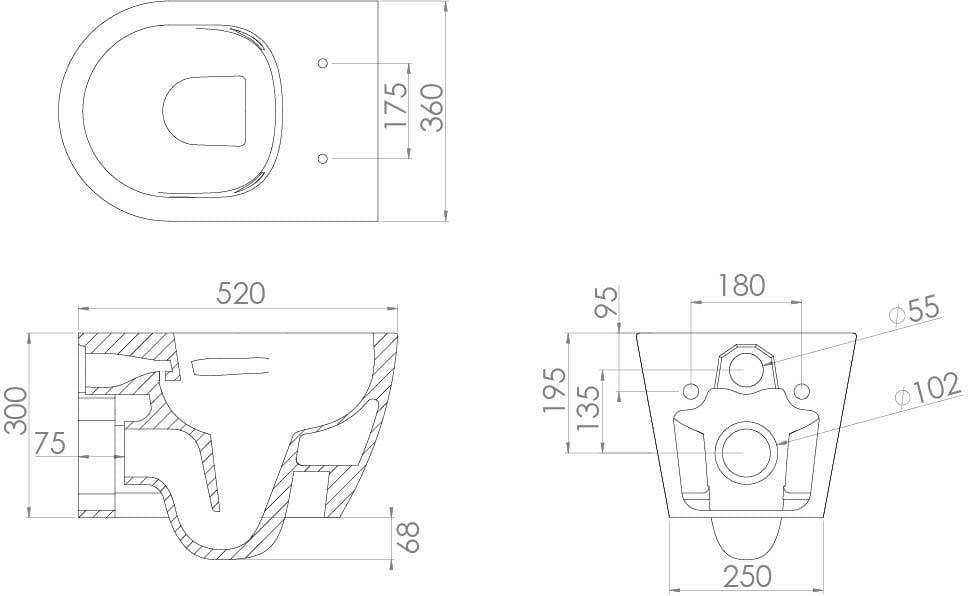 Saneux Wall Hung Toilet Saneux Uni Wall Hung Rimless Toilet with Soft Close Seat - 66076S