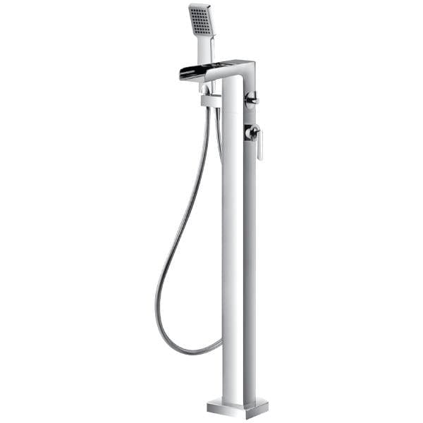 Flova Freestanding Bath Filler Flova Cascade Floor Standing Bath and Shower Mixer with Shower Set in Diamond Chrome