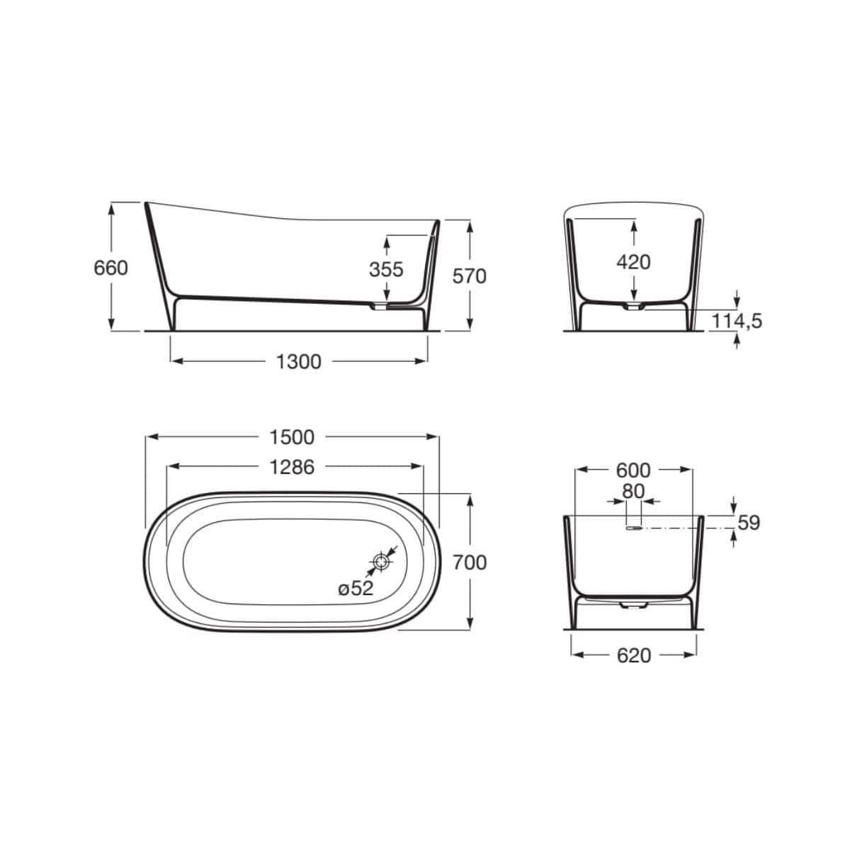 Roca Modern Freestanding Bath Roca Maui Round Freestanding Stonex® Bath with Click-Clack Waste
