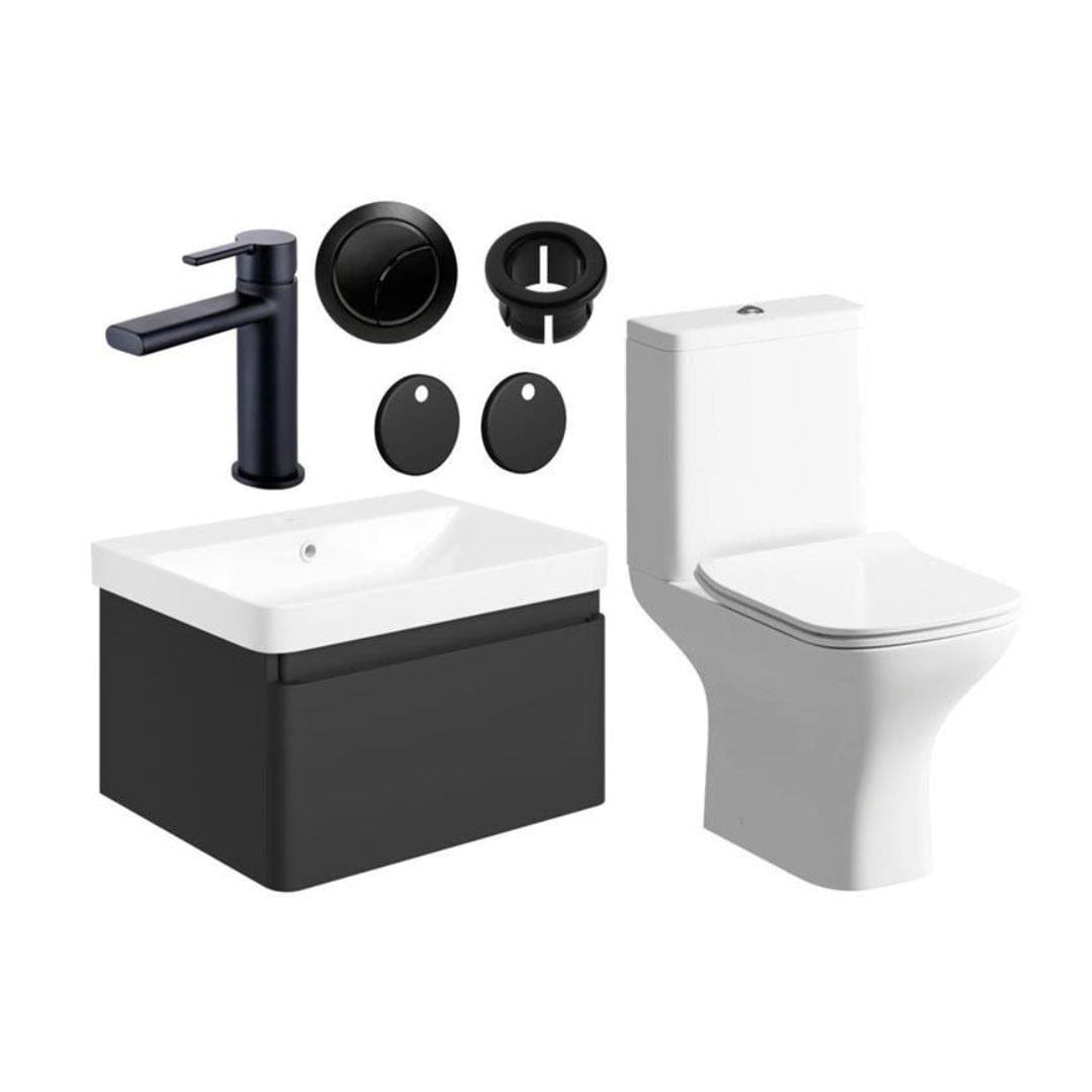 Aquarius Combination Toilet and Sink Matt Black / Matt Black Aquarius Sophie 605mm Vanity Unit and WC Set with Finishes
