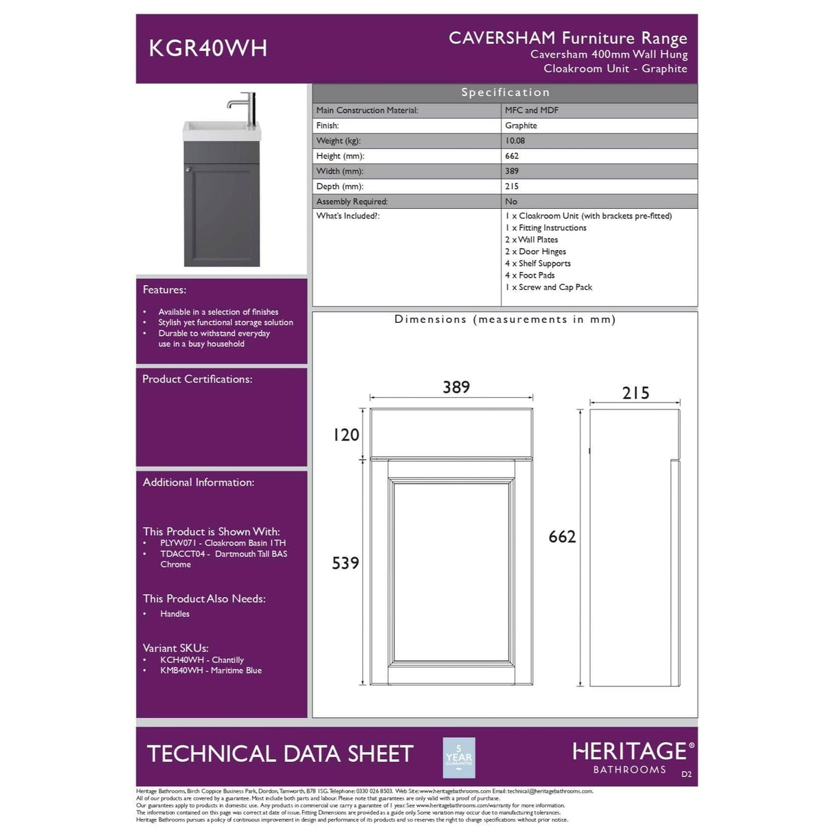 Heritage Cloakroom Vanity Unit Heritage Caversham 400mm Wall Mounted Cloakroom Unit with 1 Tap Hole Basin