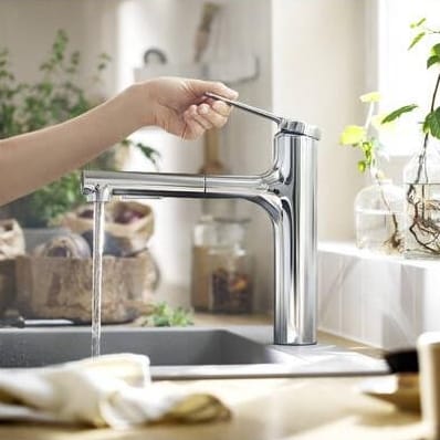 Hansgrohe Kitchen Tap Hansgrohe Zesis M33 Single Lever Kitchen Mixer Tap 160 Pull-Out Spray 2Jet in Chrome