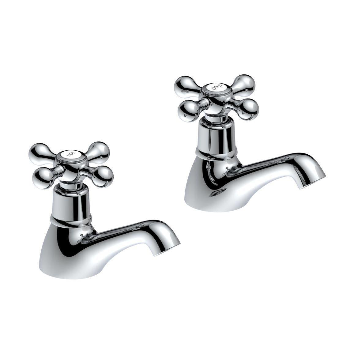 Aquarius Timeless Crosshead Handle Bath Pillar Taps in Chrome