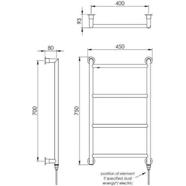 Vogue Ladder Rail Vogue Vivid Straight Heated Towel Rail in Chrome
