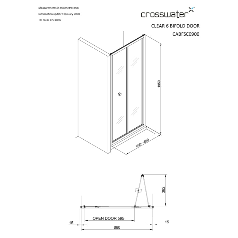 Crosswater Bi-Fold Shower Door Crosswater Clear 6 Bifold Shower Door