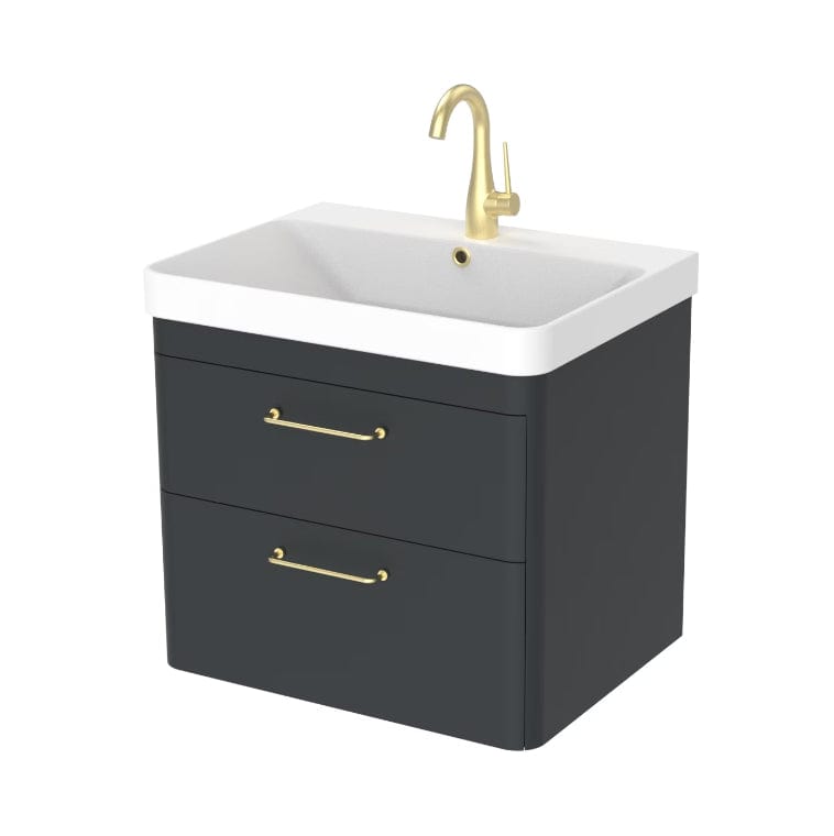 Saneux Wall Mounted Vanity Unit Matte Anthracite / 0 Hole Saneux Hyde Vanity Unit With Basin - 600 x 460mm - Two Drawer - Wall Mounted