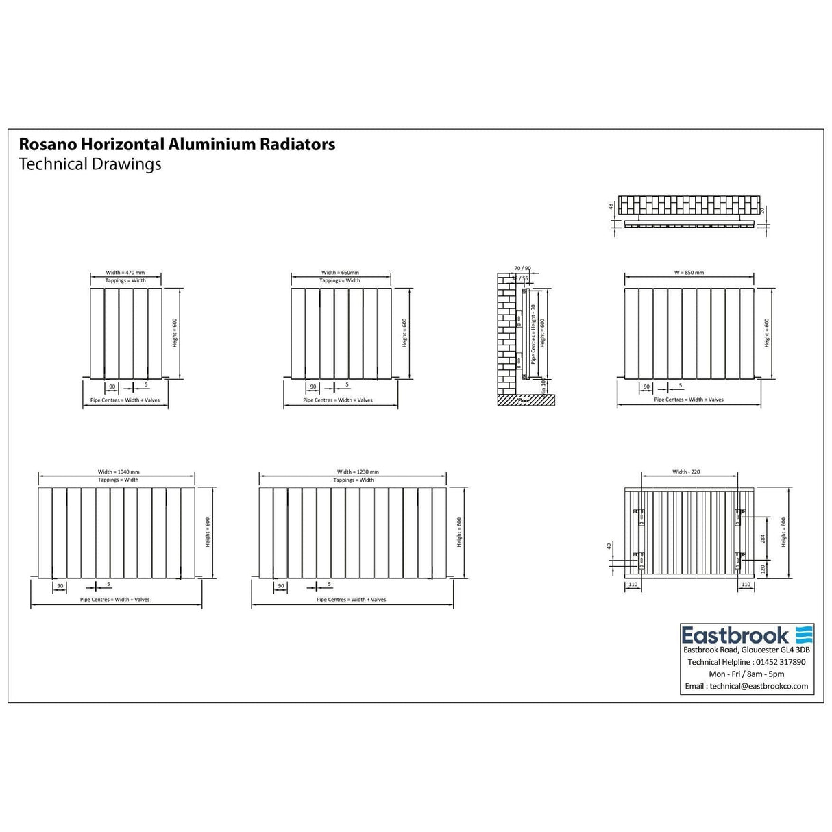 Eastbrook Rosano Straight Horizontal Aluminium Radiator in Matt White