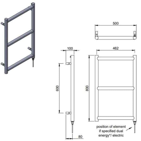 Vogue Ladder Rail 800 x 500 / Dual Fuel Vogue Grace Straight Designer Towel Rail in Chrome