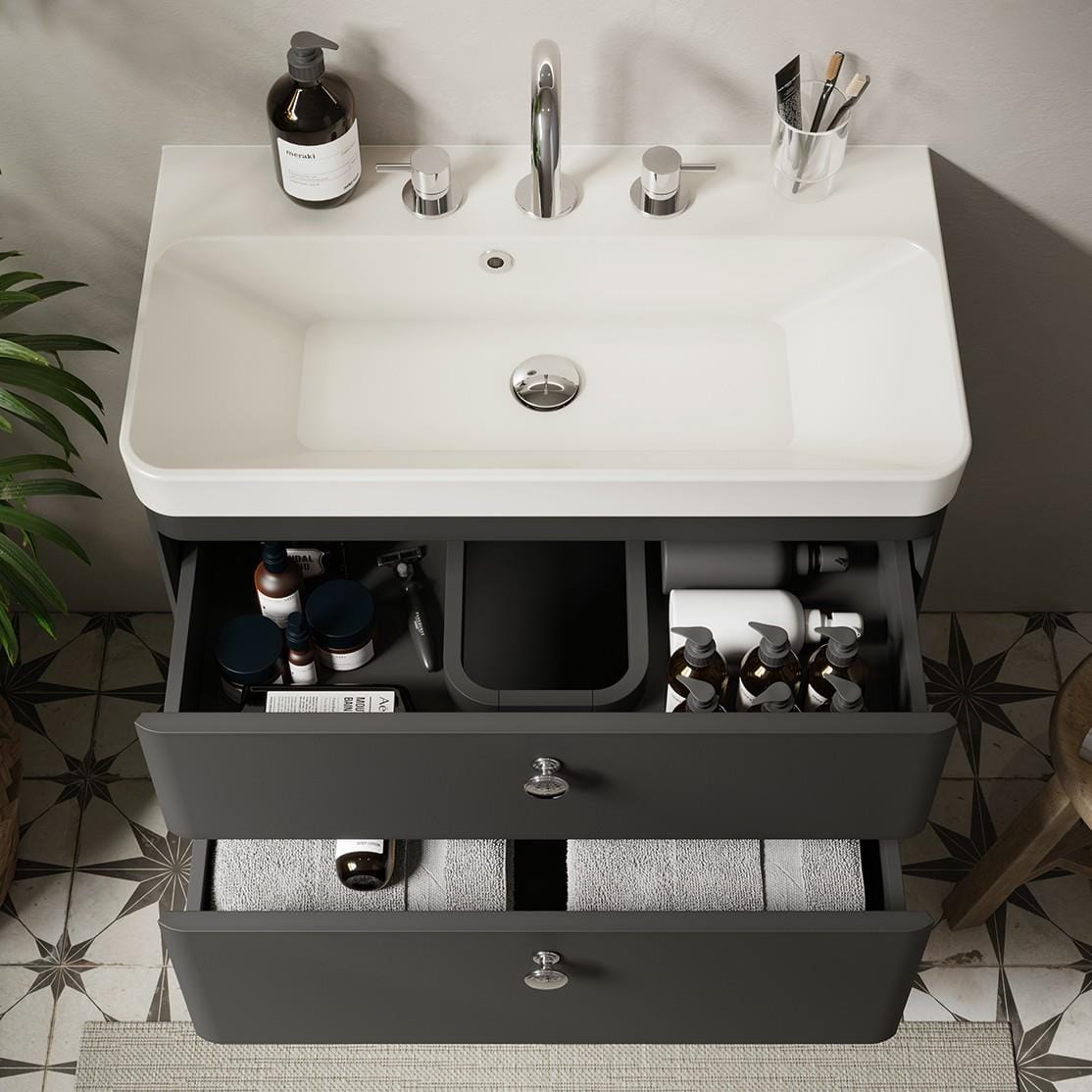 Saneux Wall Mounted Vanity Unit Saneux Hyde Vanity Unit With Basin - 700 x 370mm - Two Drawer - Wall Mounted