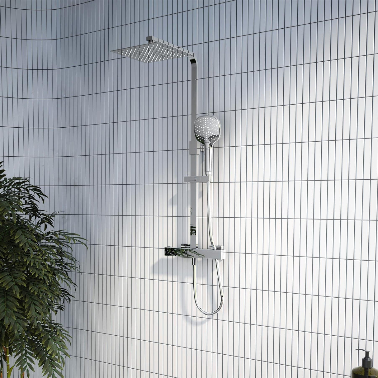 VitrA Exposed Shower Set VitrA Aquaheat Bliss Exposed Thermostatic Valve Shower Set with Adjustable Riser, 230mm Shower Head and Handset