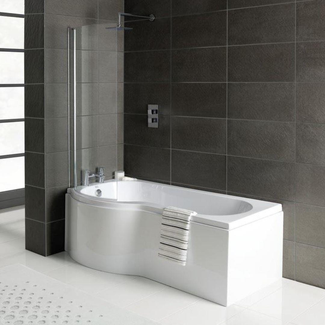 Aquarius P-Shaped Shower Bath Left Handed Aquarius Splash 1700mm x 700mm P-Shape Shower Bath, Screen And Front Panel Set