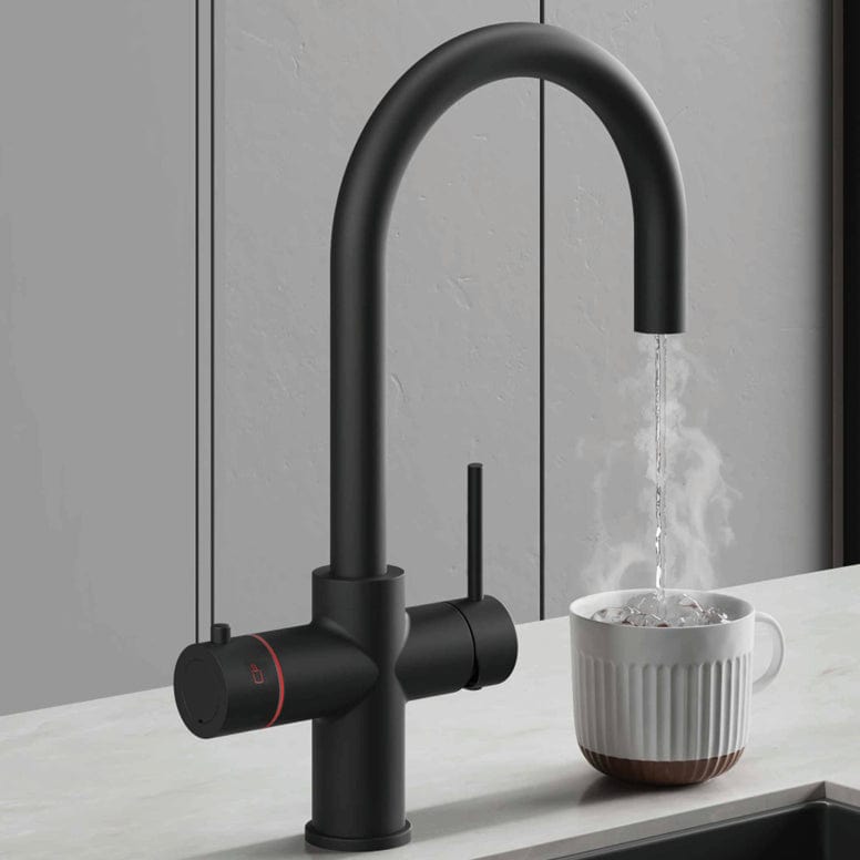Aquarius Instant Hot Water Tap Matt Black Aquarius TrueCook 3-in-1 Instant Hot Water Kitchen Tap with Swan Spout