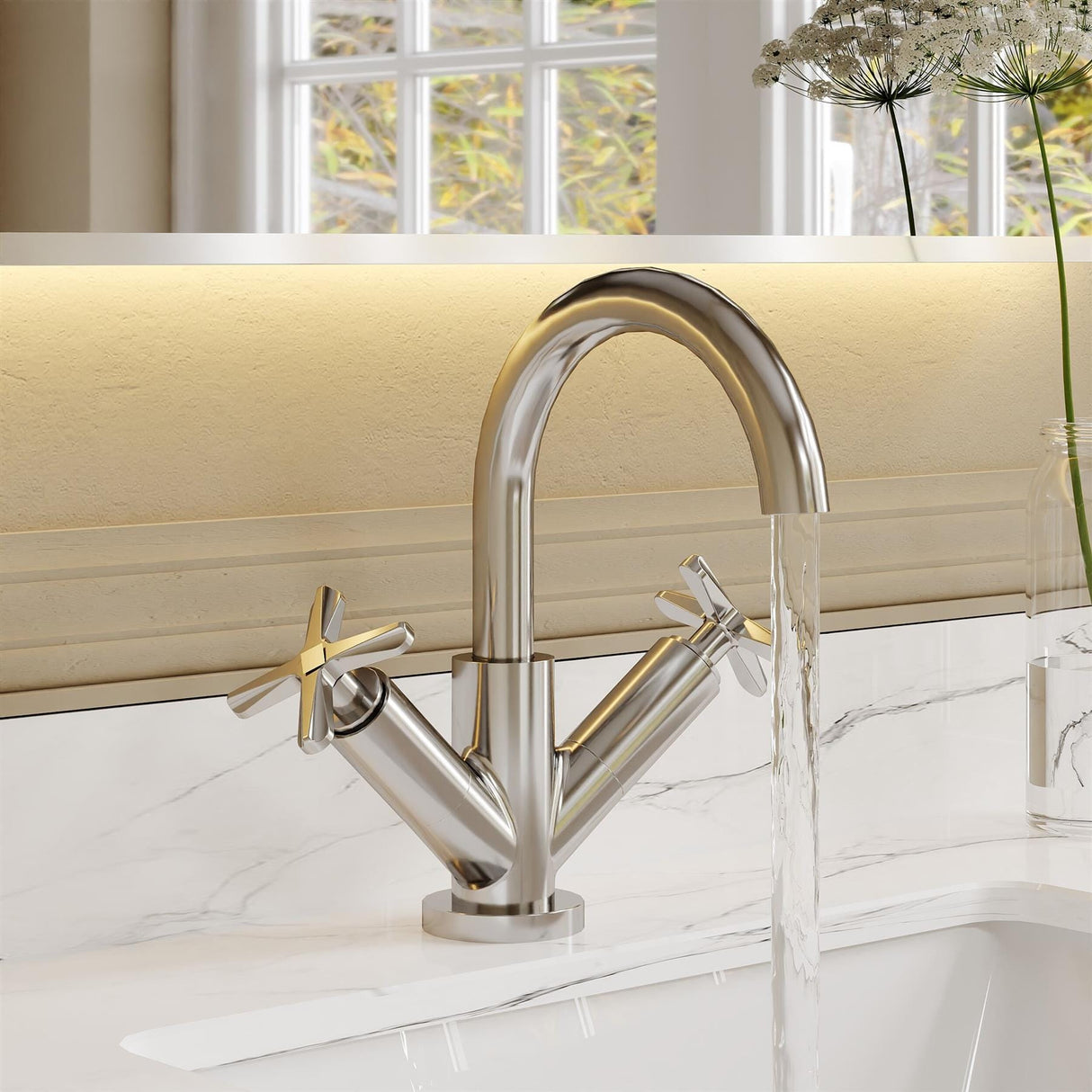 Aquarius Bathrooms Mono Basin Tap Chrome Aquarius Clarion Crosshandle Mono Basin Mixer Tap with Push Button Waste