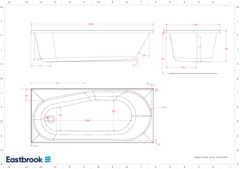 Eastbrook Single Ended Bath Eastbrook Fitzroy Single Ended Bath - 1700 x 750mm