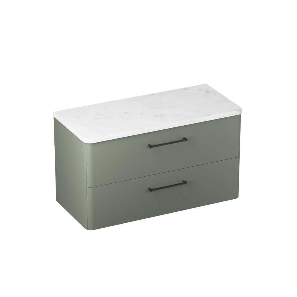 Britton Wall Mounted Vanity Unit Earthy Green / Carrara Marble Effect Worktop / Matt Black Britton Camberwell Wall Mounted 1000mm Vanity Unit with Basin or Worktop