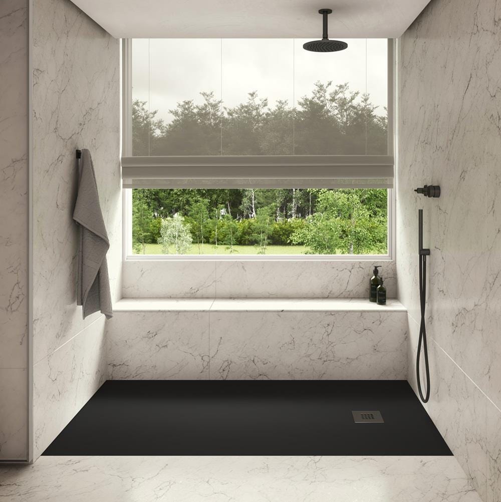 Aquarius Rectangle Shower Tray Aquarius Honiston Mineral Composite Slate Effect Shower Tray in Midnight Black