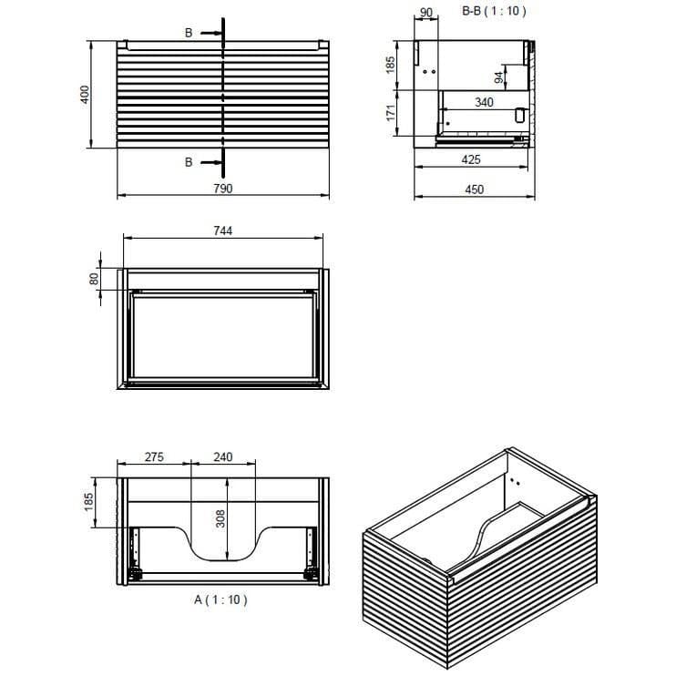 Aquarius Bathrooms Wall Mounted Vanity Unit Aquarius Contour 810mm Wall Mounted One Drawer Vanity Unit with Worktop