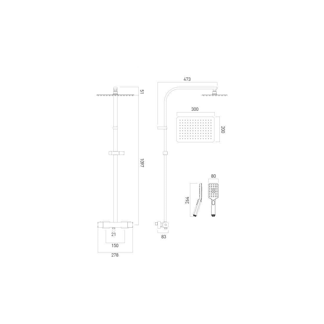 VADO Exposed Shower Set Vado Phase Adjustable Square Shower Column in High Polished Chrome