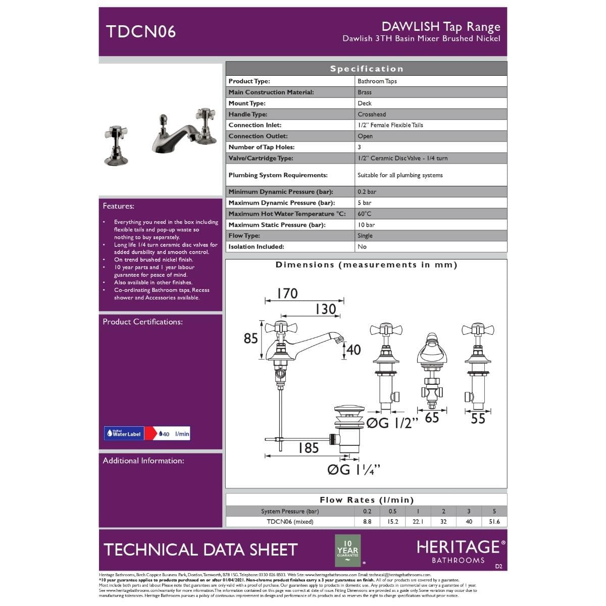 Heritage 3 Tap Hole Basin Set Heritage Dawlish 3 Tap Hole Basin Mixer Tap with Pop-Up Waste