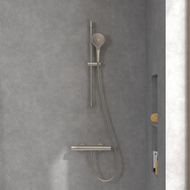 Villeroy & Boch Shower Riser Rail Brushed Nickel Villeroy & Boch Verve Riser Rail Shower Kit with Three Function Handset