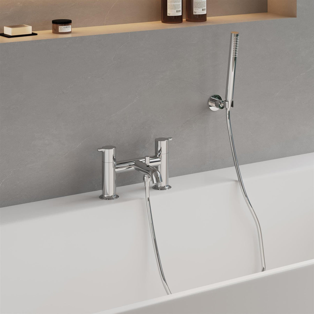 Flova Bath Shower Mixer Diamond Chrome Flova Moonlight 2 Hole Bath Shower Mixer with Shower Kit