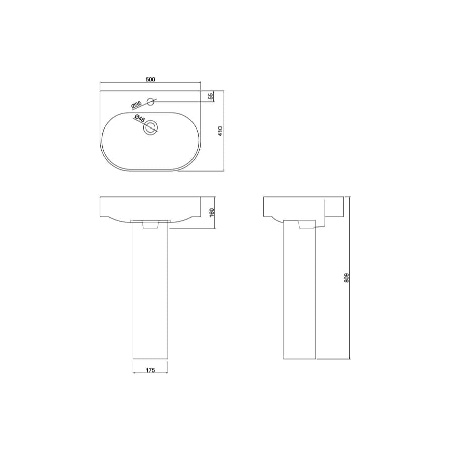 Britton Pedestal Basin Britton Trim 500mm 1 Tap Hole Basin