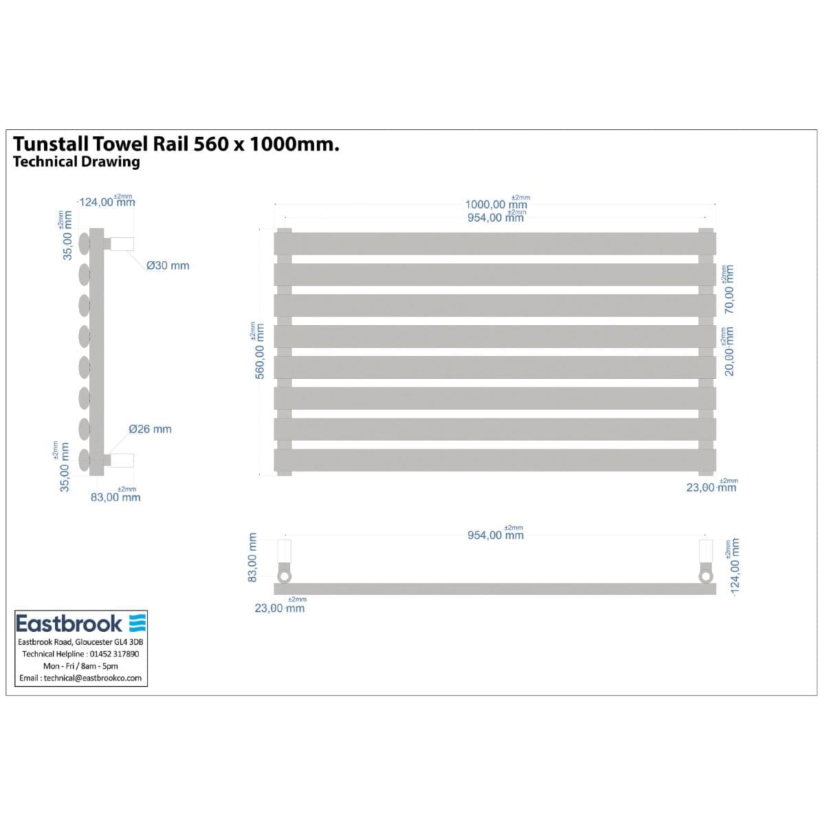 Eastbrook Panel Radiator Eastbrook Tunstall Horizontal Designer Heated Towel Rail - 560mm x 1000mm in Matt Anthracite