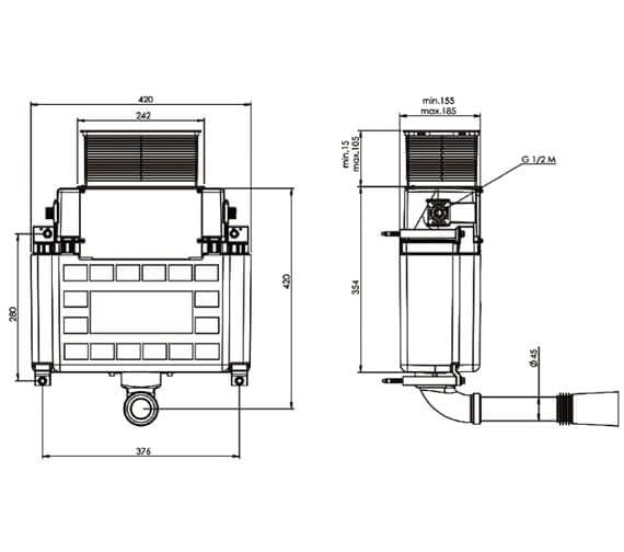 Saneux Concealed Cistern FLUSHE 2.0 530mm Concealed Cistern with Front or Top Flush