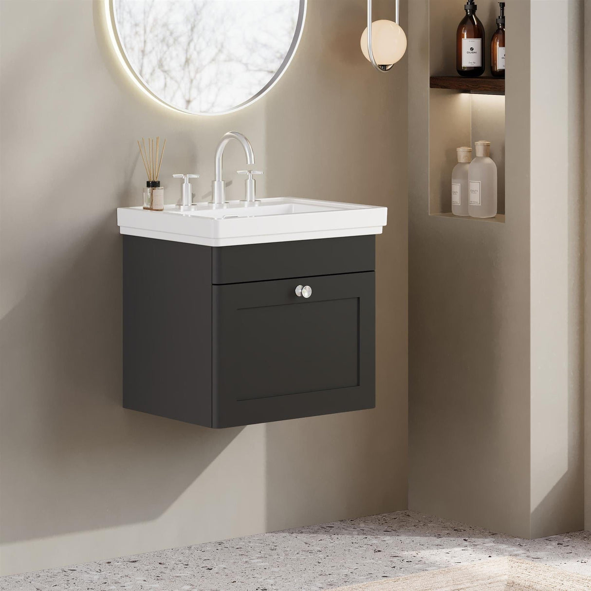Aquarius Leighton 500mm Wall Mounted One Drawer Vanity Unit with Basin