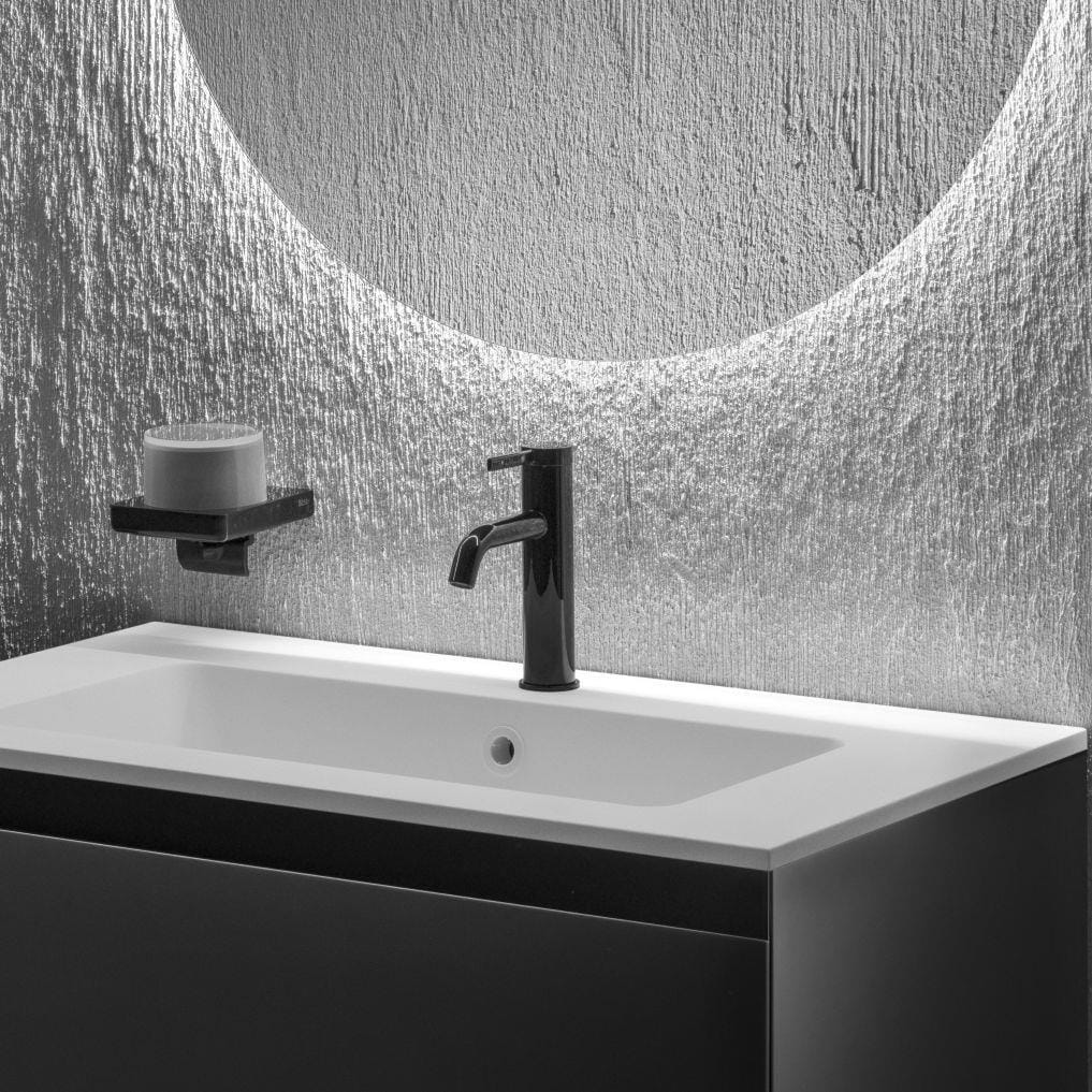 Roca Mono Basin Tap Titanium Black Roca Ona Basin Mixer Tap with Click Clack Waste and Cold Start