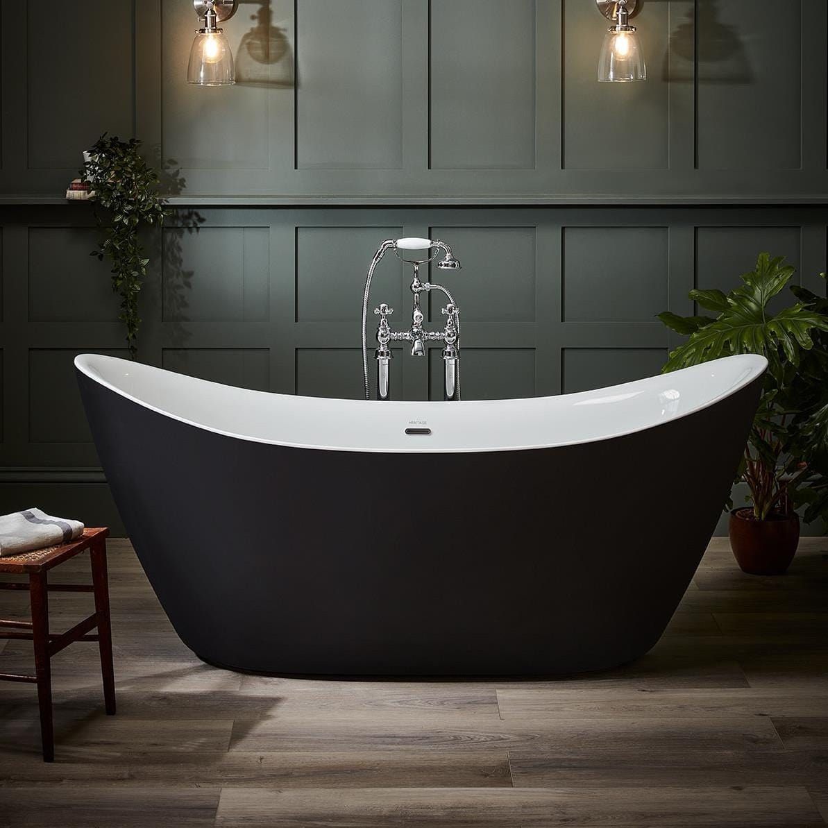 Heritage Modern Freestanding Bath Heritage Osterley Freestanding Acrylic Double Ended Bath -1735 x 730mm - in Matt Black Effect